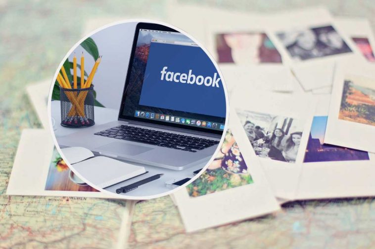 Delle foto ricordo in Polaroid e, in evidenza, un computer collegato a Facebook