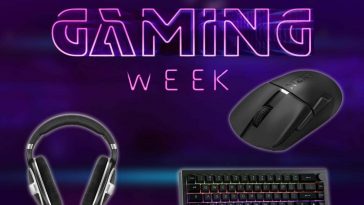 scritta amazon gaming week, immagine tastiera, mouse, cuffie
