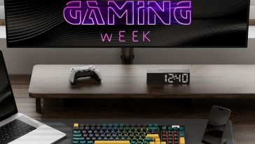 tastiera sotto schermo pc con pad da gaming e scritta Amazon Gaming Week