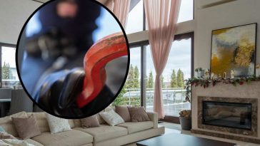 L'interno di una villa elegante e, in evidenza, un rapinatore con piede di porco