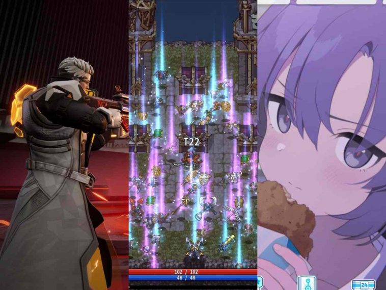 tre immagini affiancate di tre giochi gratis su Steam