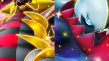 primo piano sulle illustrazioni di giratina e darkrai affiancate