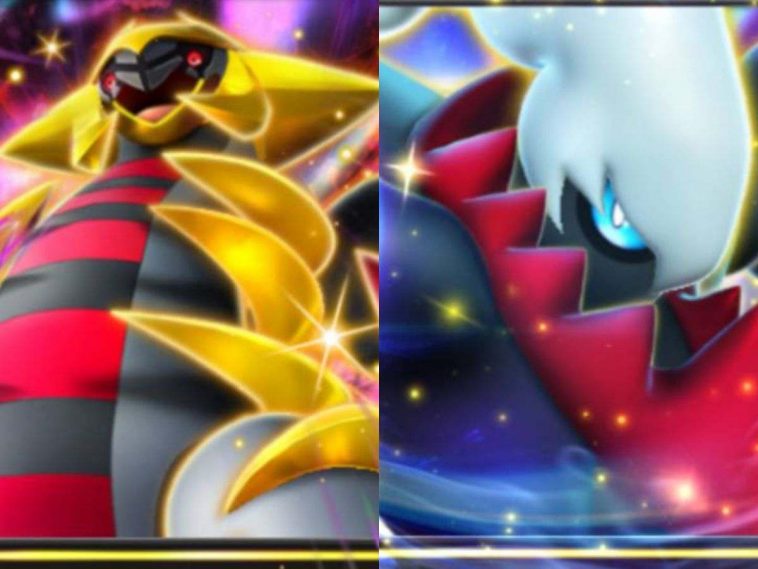 primo piano sulle illustrazioni di giratina e darkrai affiancate