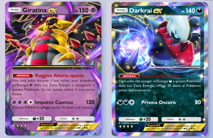carte affiancate di giratina ex e darkrai ex in Pokémon gcc Pocket