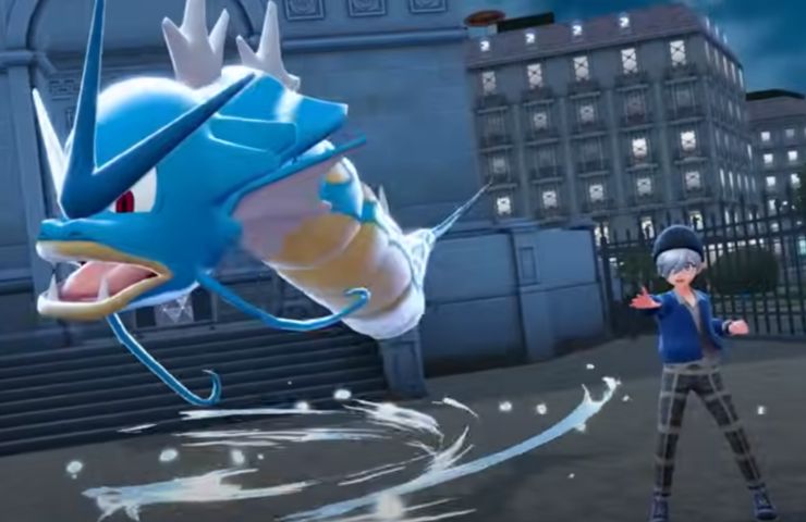 screenshot di leggende pokemon z-a con gyarados in lotta