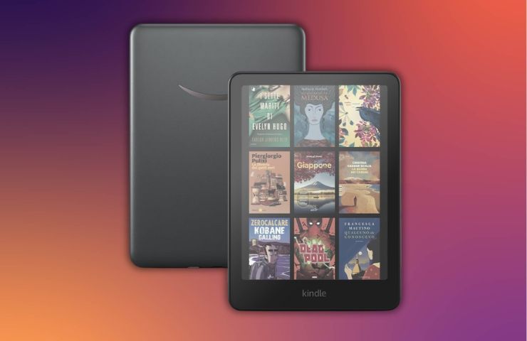 kindle colorosoft signature edition su sfondo rosso e arancio