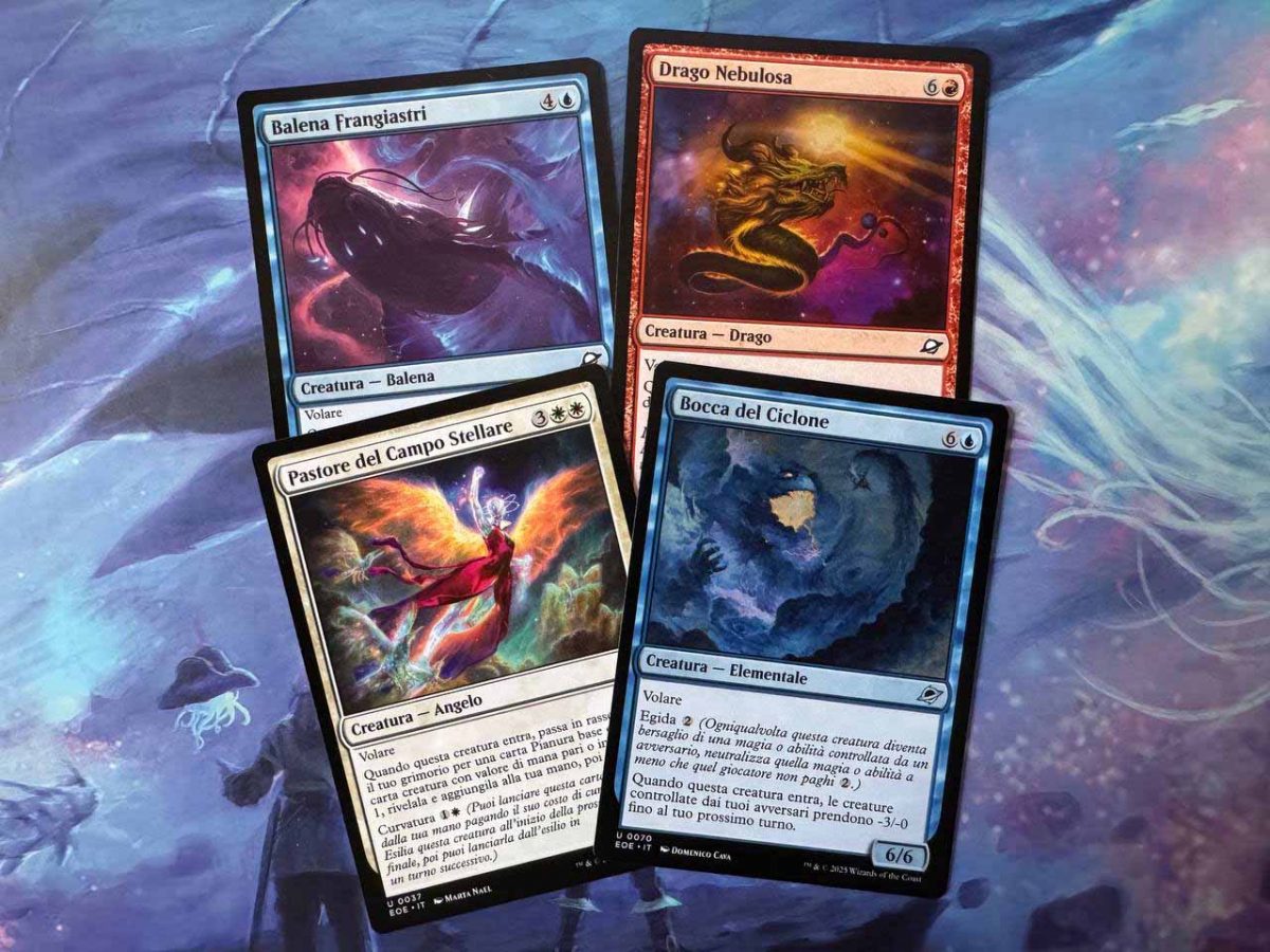 Creature spaziali rappresentate come carte di Magic: The Gathering per l'espansione Ai Confini dell'Eternità (Edge of Eternities)