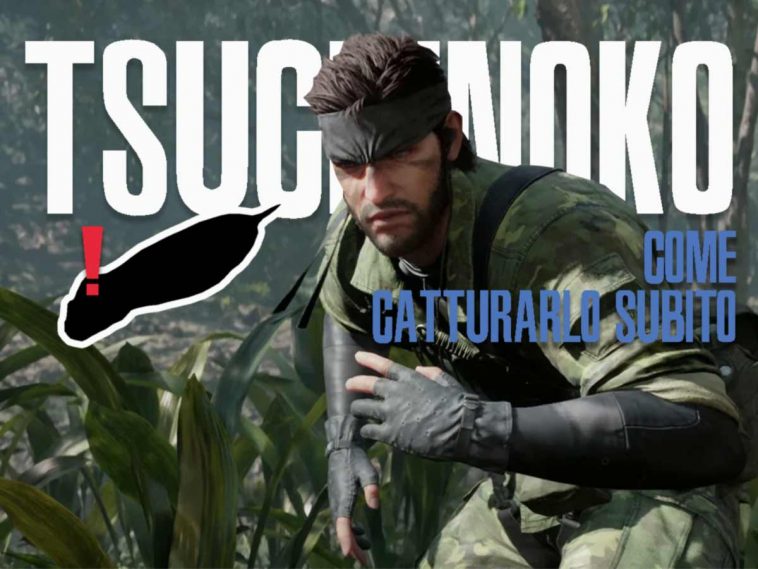 Snake di Metal Gear Solid Delta che caccia in una giungla il leggendario Tsuchinoko