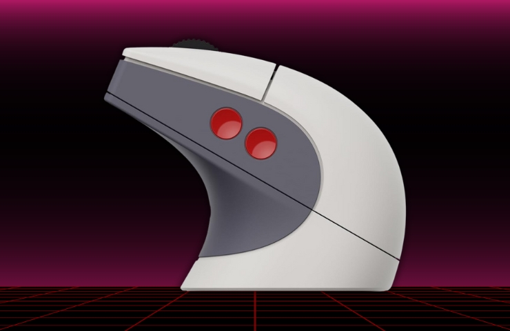 mouse con stazione di ricarica su sfondo retro