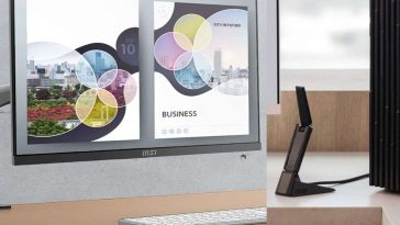 collage con monitor MSI affiancato ad antenna Wi-Fi sempre di MSI