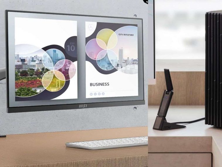 collage con monitor MSI affiancato ad antenna Wi-Fi sempre di MSI