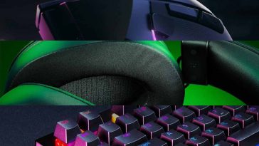 prodotti razer in collage orizzontale: mouse, cuffie e tastiera