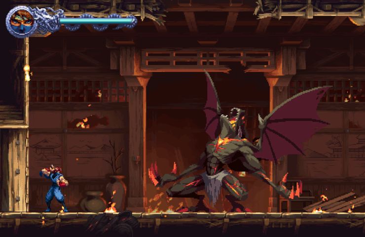 screenshot di ninja gaiden ragebound con kenji che sta per affrontare il primo boss