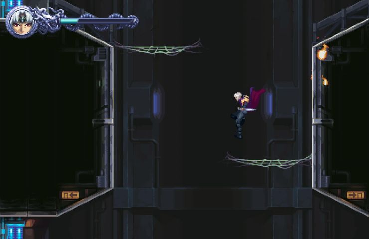 screenshot di ninja gaiden ragebound con kumori che salta sulle ragnatele