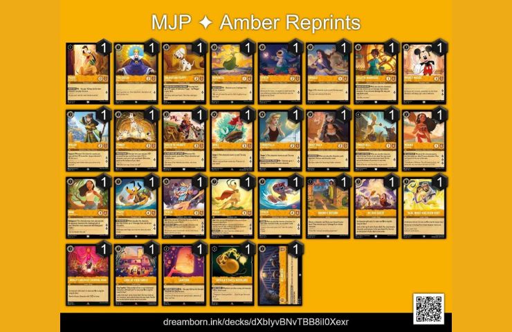 lista di carte della ristampa ambra di Disney Lorcana