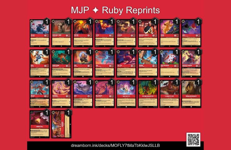 lista carte ristampate inchiostro rubino disney lorcana