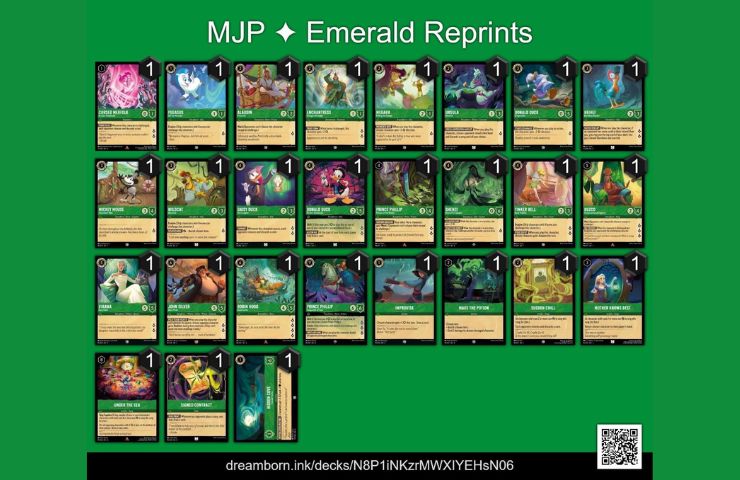 lista carte ristampate inchiostro smeraldo disney lorcana