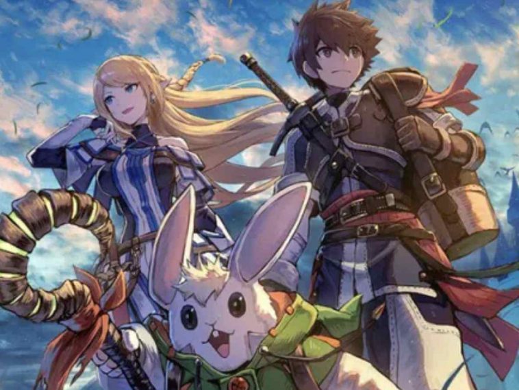 coniglio umanoide, personaggio maschile con spada, personaggio femminile con capelli biondi