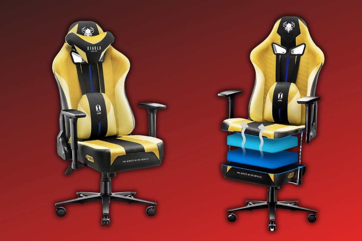 sedia DIABLO X-Player 2.0 a sinistra intera, a destra con strati in evidenza