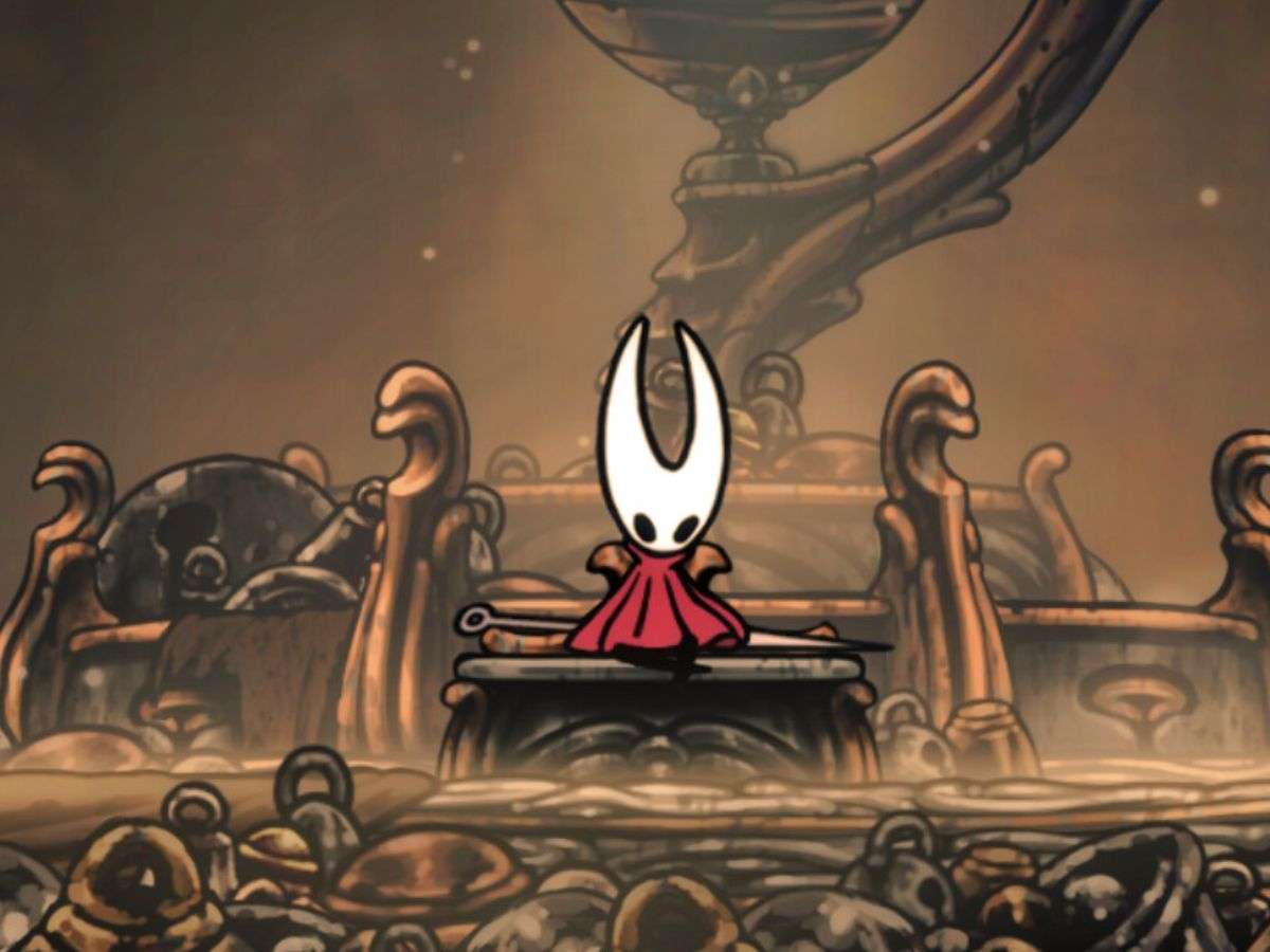 screenshot di hk silksong con hornet seduta sulla panchina