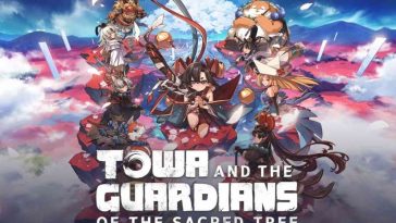 Towa and the Guardians of the Sacred Tree con personaggi in stile animazione giapponese con spade, fiori che volano