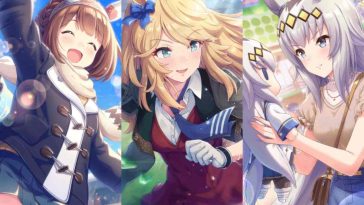 tre immagini affiancate di support card di umamusume pretty derby