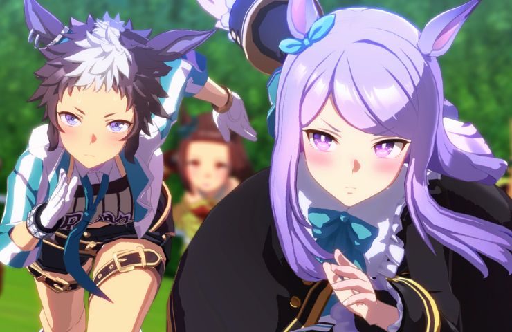 screenshot di umamusume pretty derby con ragazze che corrono in primo piano