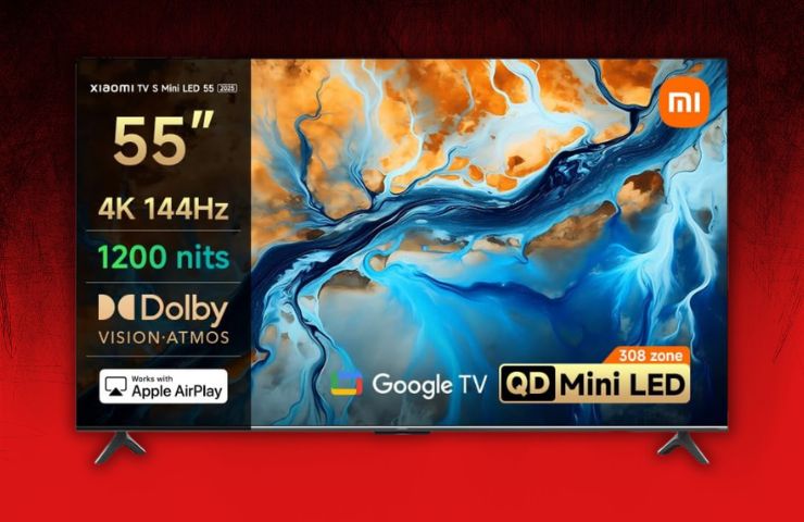 xiaomi tv s mini led su sfondo rosso