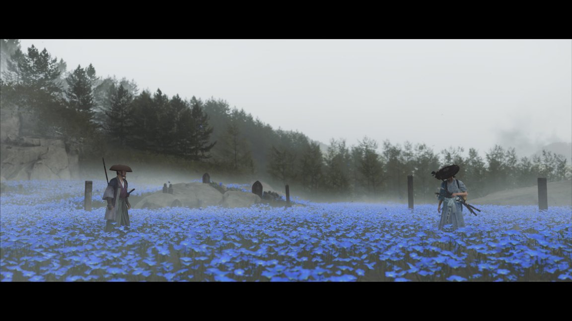 Un campo di fiori blu dentro Ghost Of Yotei