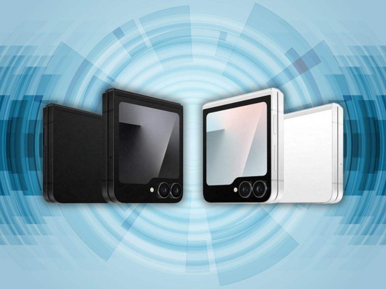 Galaxy Z Flip7 FE su sfondo con vortice tech