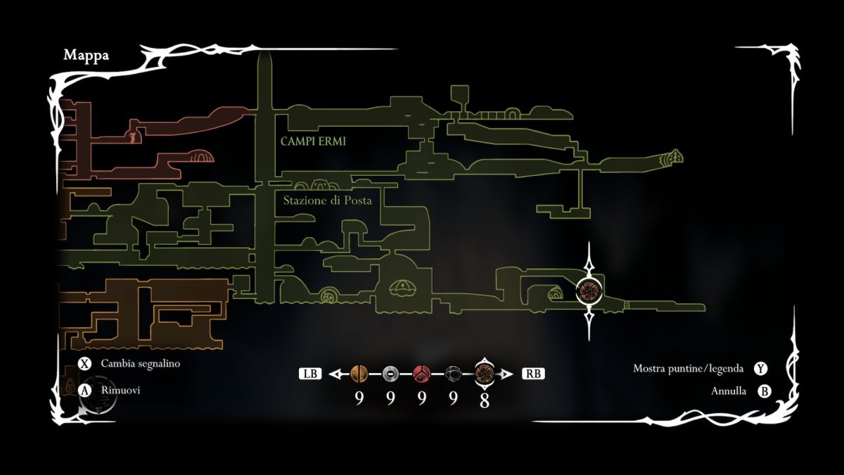 seconda posizione del signor fungo in hollow knight silksong mappa