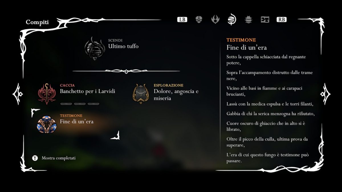 screenshot hollow knight silksong con la missione la fine di un'era