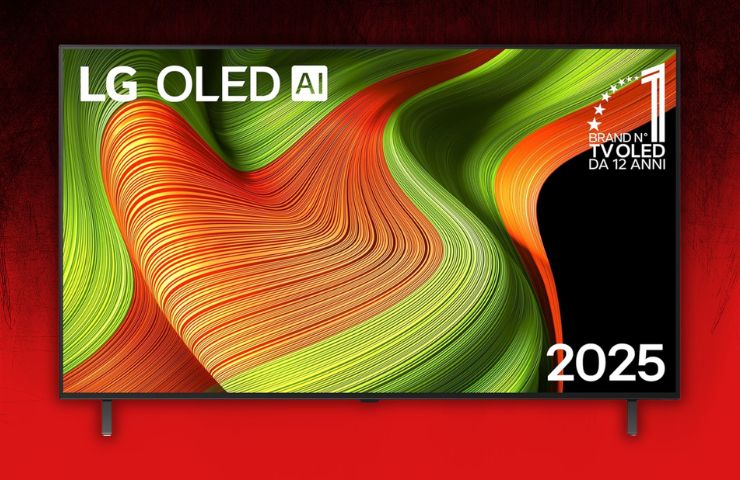 smart tv LG OLED AI su sfondo rosso