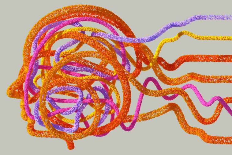 Un'illustrazione di un volto umano ricreato con dei cavi