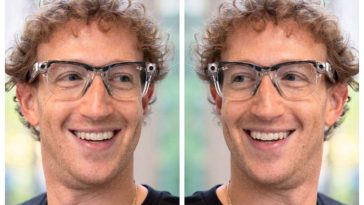 Mark Zuckerberg in foto doppia con gli occhiali Meta