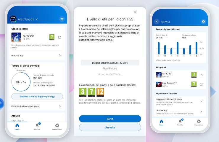 schermate della nuova app playstation family