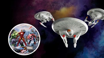 L'Enterprise di Star Trek e, in evidenza, gli Avangers