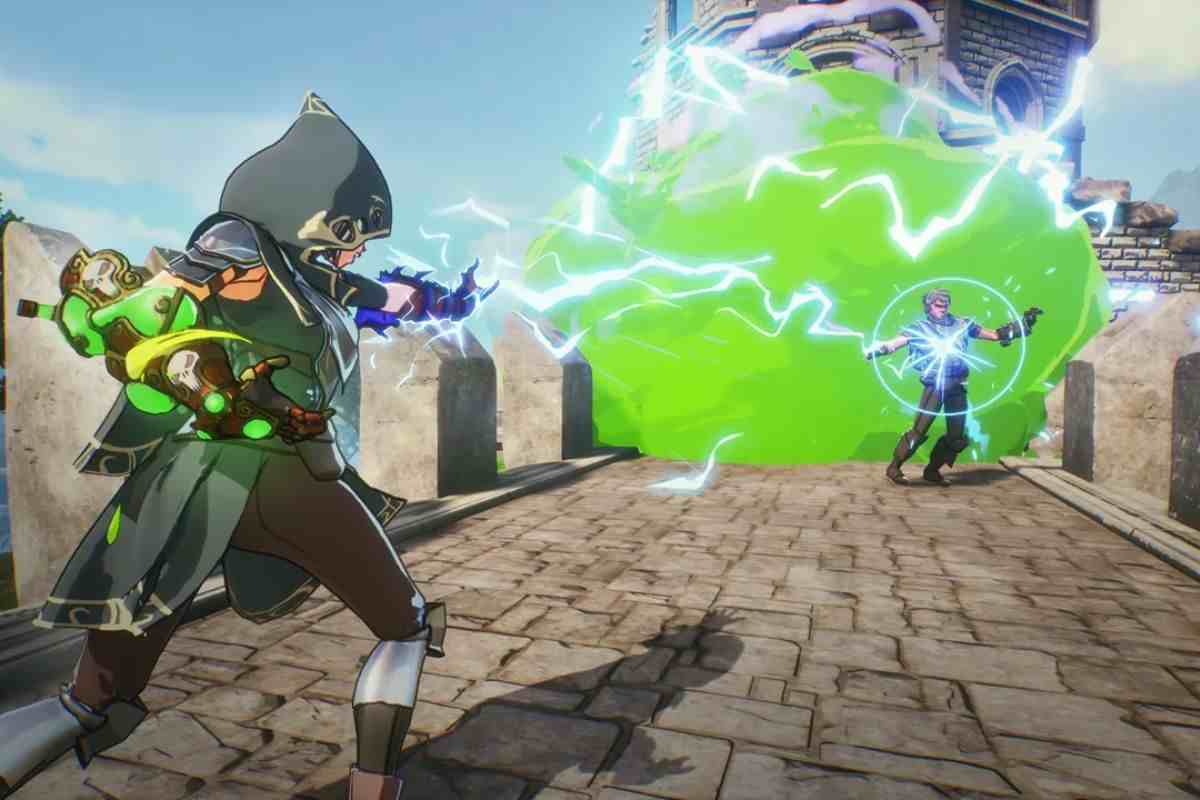 mago con cappuccio verde lancia incantesimo su muraglia