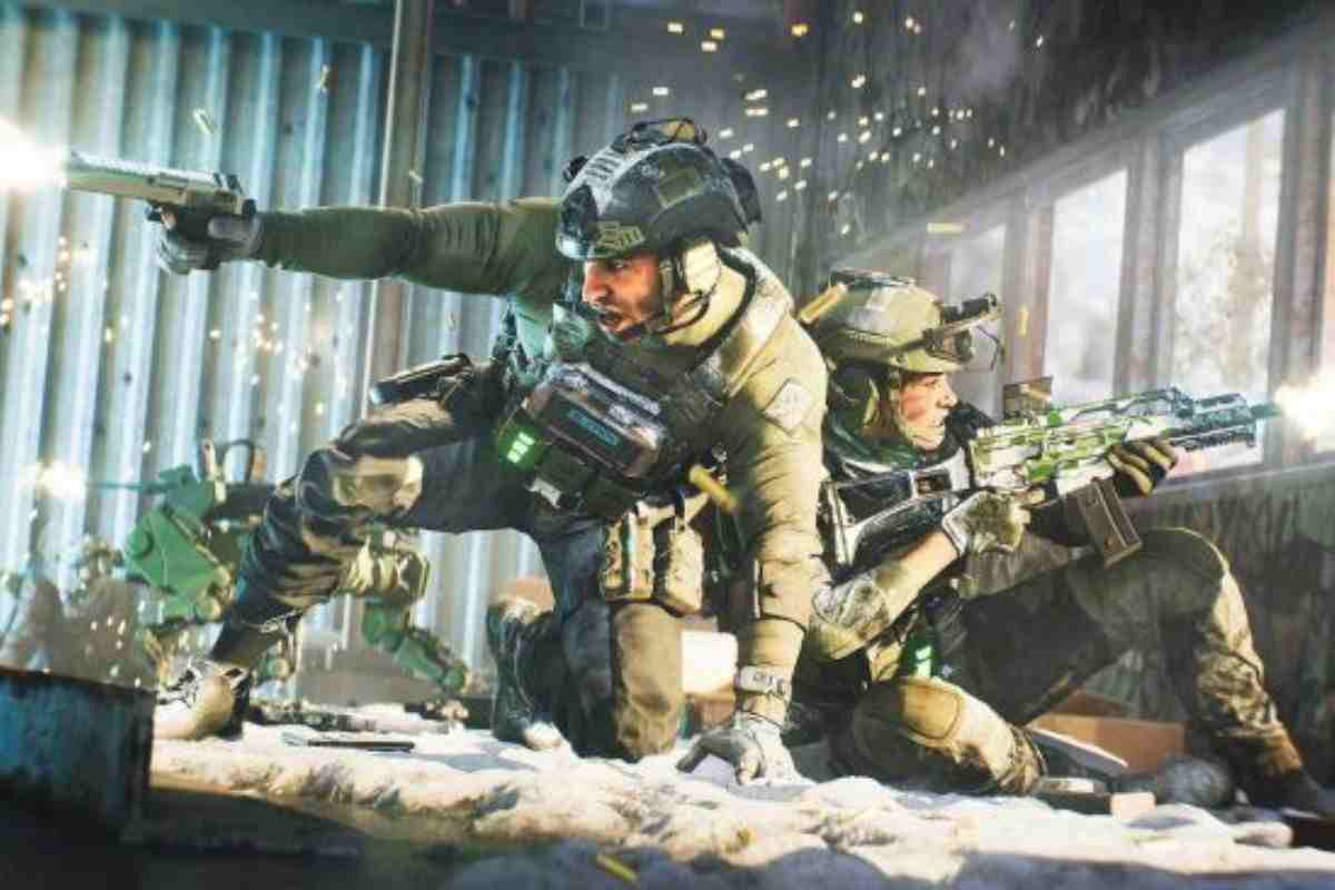 due soldati su un tavolo con soldi, uno girata a sinistra uno a destra, entrambi armati di fucili