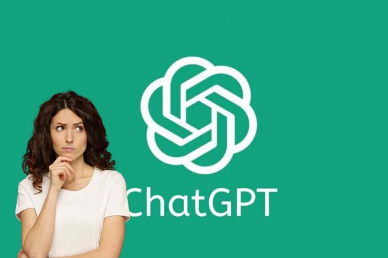 donna dubbiosa e logo chatgpt