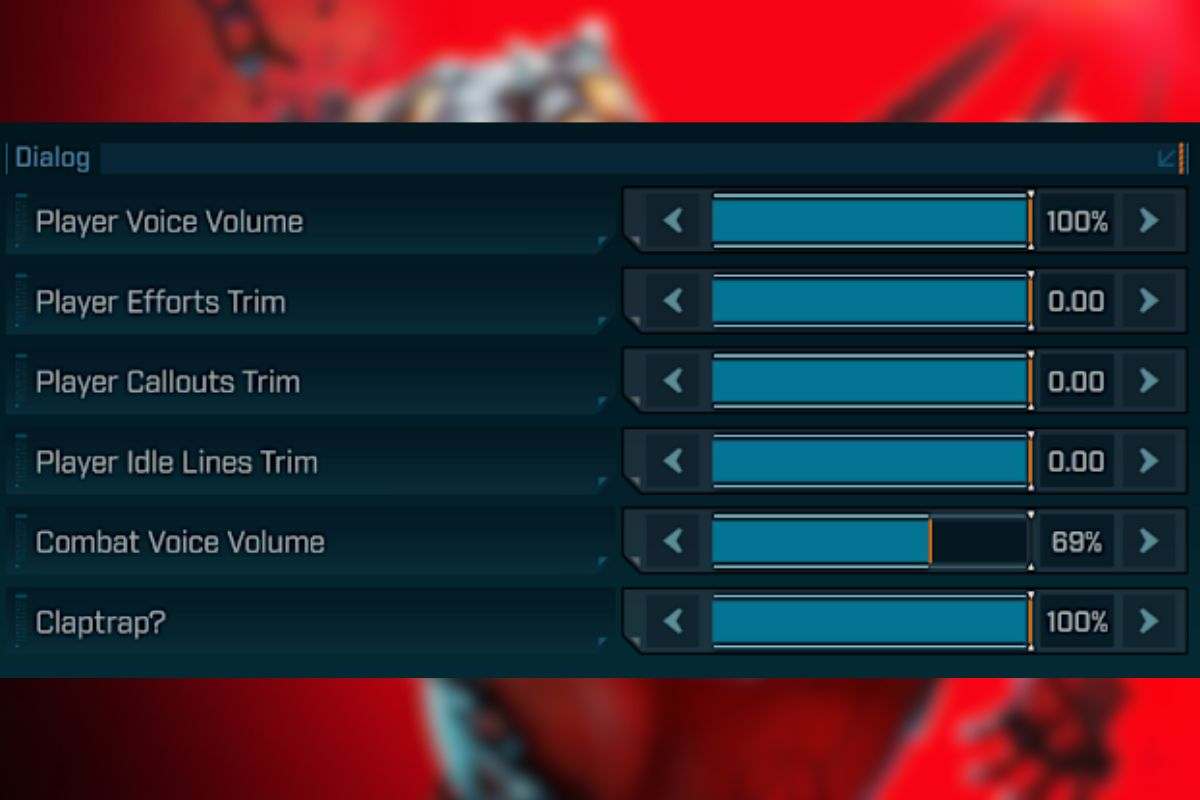 menù con slider volume di borderlands, l'ultimo voce scritta "Claptrap?"