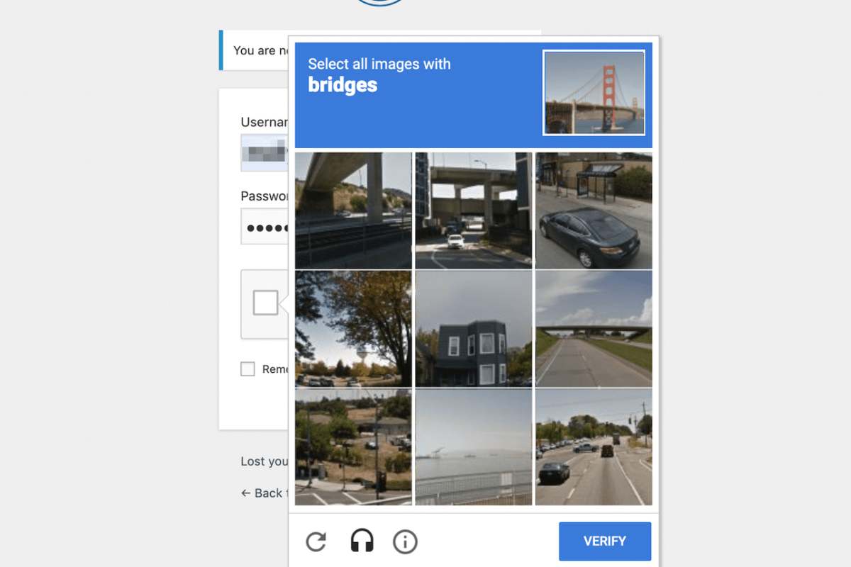 Un CAPTCHA con immagini di ponti