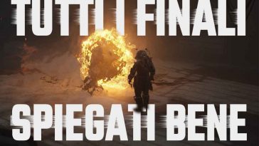 viaggiatore con elmo da palombaro che cammina verso esplosione, scritta "tutti i finali spiegati bene"