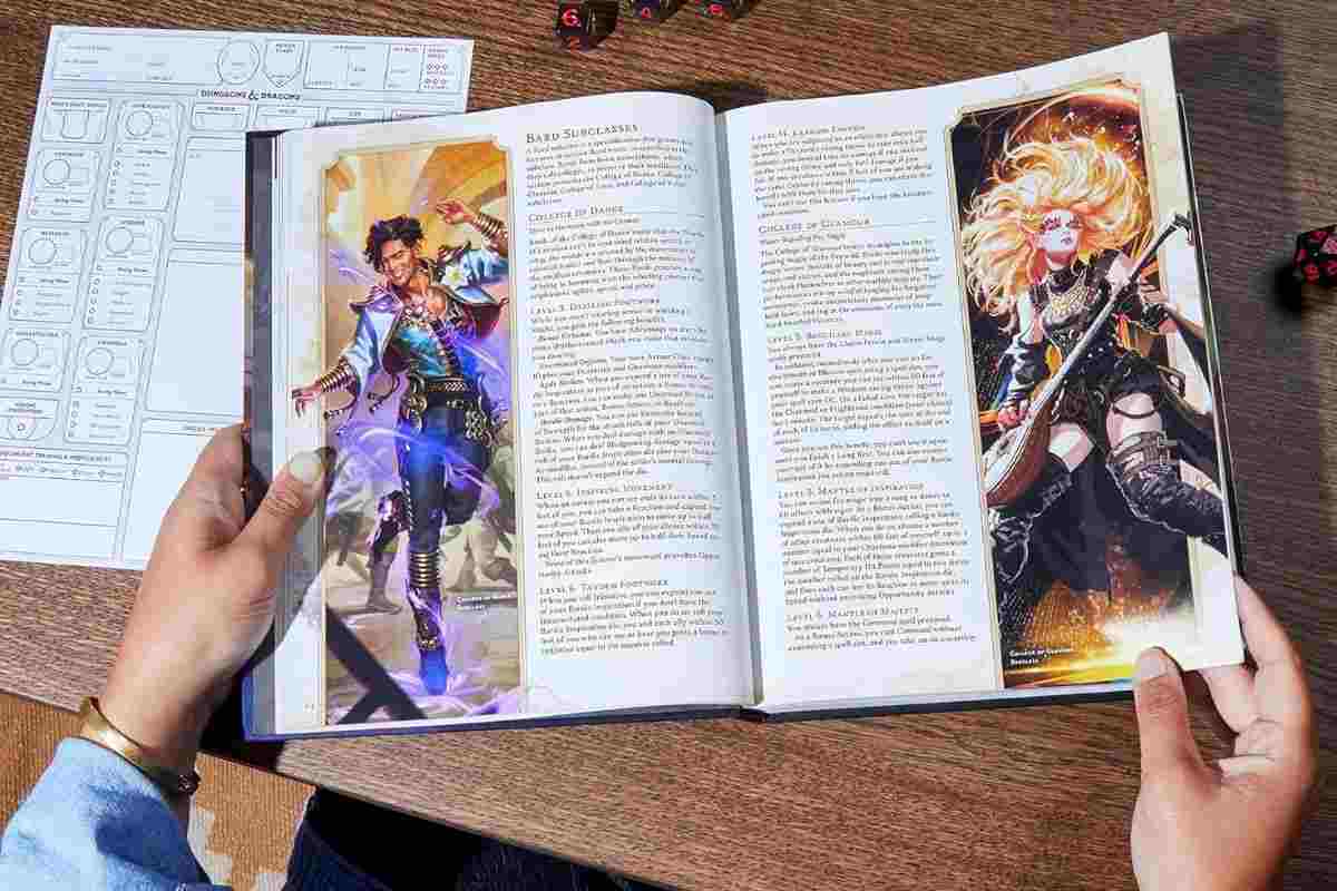 manuale del giocatore aperto con immagini bardi