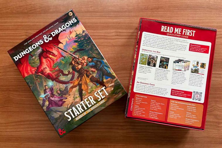 La scatola dllo starter set di Dungeons and Dragons e la guida a come usarla