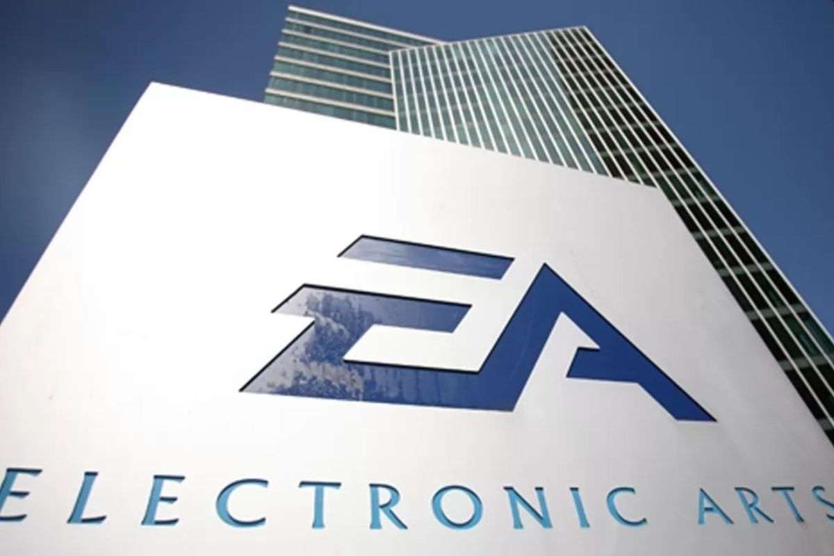 stele con scritta electronic Arts EA, dietro palazzi