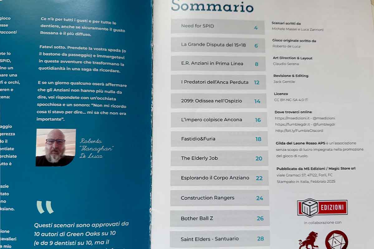 Il sommario del fasciolo del Multiverso del Fastidio