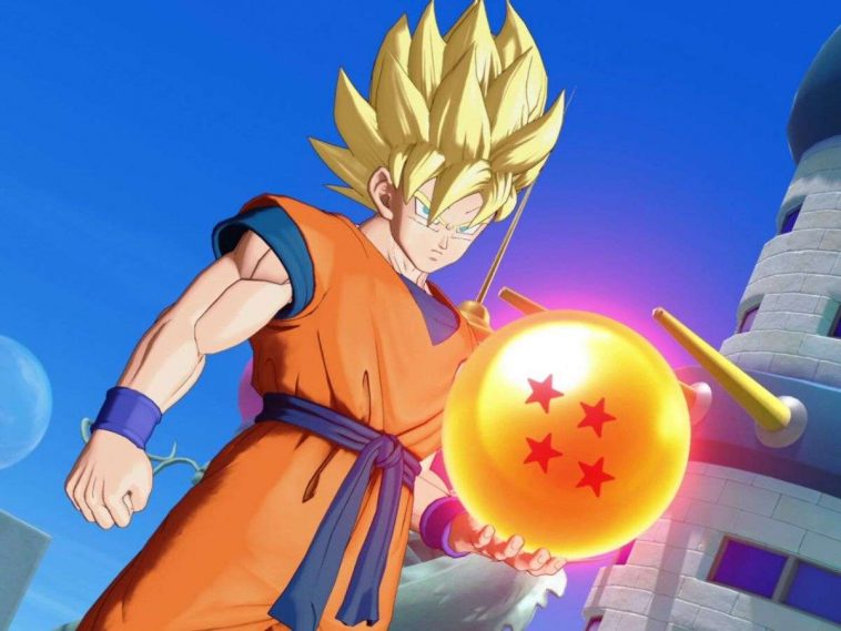 goku super sayian con sfera del drago a quattro stelle