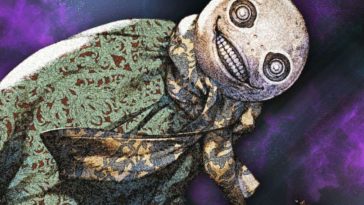 personaggio spettrale scheletrico di nier su sfondo viola grimorio di nier