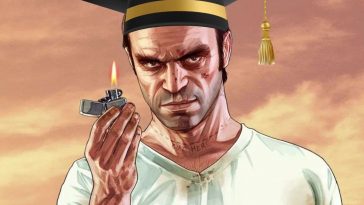 trevor di GTA 5 con accendino e tocco di laurea